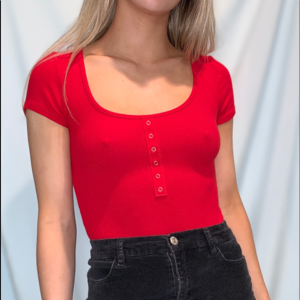 Short Sleeve Red Bodysuit